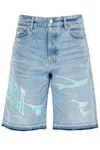 AMIRI AMIRI DENIM LOGO VARSITY BERMUDA SHORTS