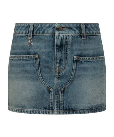 Amiri Denim Mini Skirt In Blue