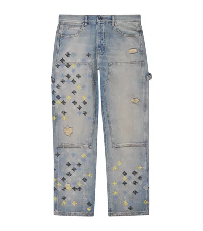 Amiri Denim Monogram-embroidered Carpenter Trousers In Blue