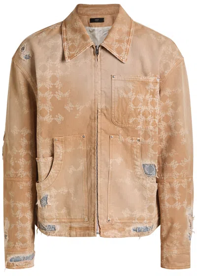 Amiri Denim Repair Logo-monogram Jacket In Nude