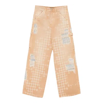 Amiri Mens Camel Repair Distressed Canvas Denim Trousers In Brown
