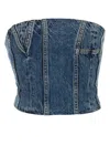 Amiri Denim Shirred Panel Cropped Top In Denim