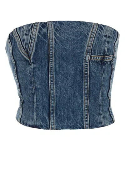 Amiri Denim Shirred Panel Cropped Top