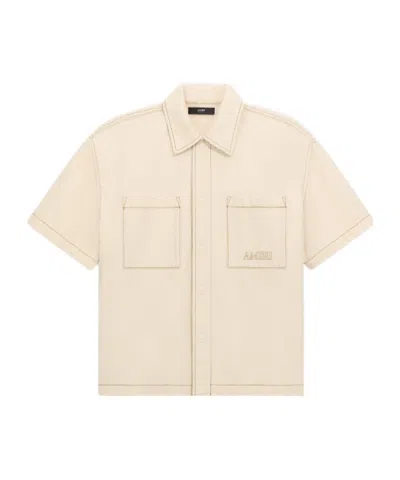 Amiri Denim Shirt Short Sleeves Chest Pockets In Neutral