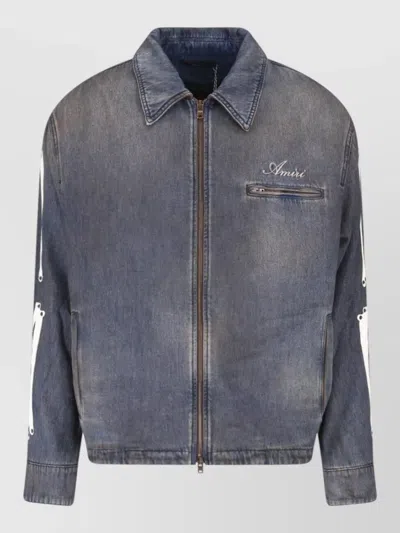 Amiri Denim Shirt Straight Cut Zip Pocket In Multi