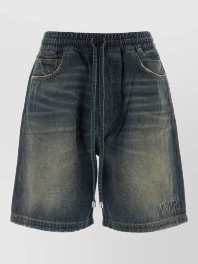 Amiri Denim Shorts Drawstring Waist Front Back Pockets In Blue