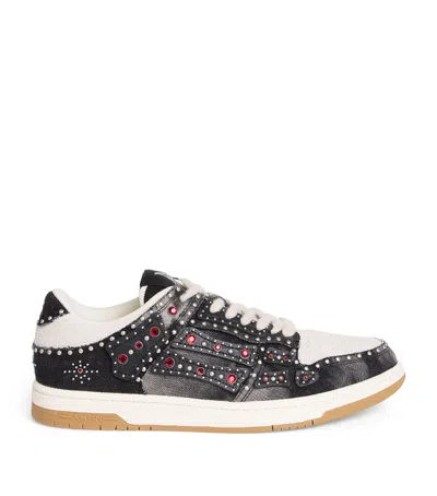 AMIRI AMIRI DENIM-SUEDE STUDDED SKEL SNEAKERS