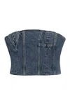 Amiri Denim Shirred Panel Cropped Top In Blue