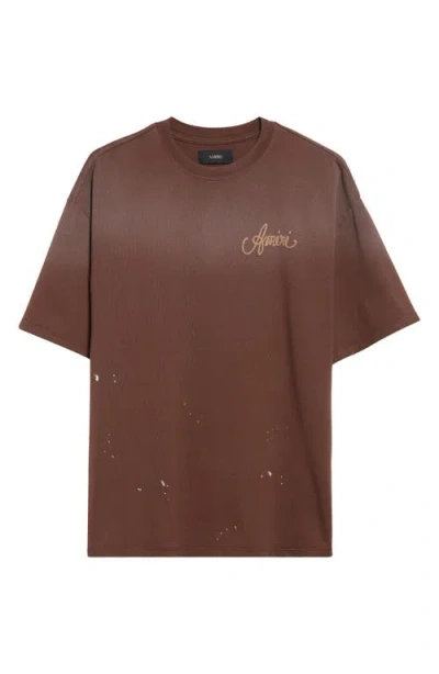 Amiri Design Studio Embroidered Paint Splatter Oversize T-shirt In Brown