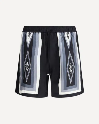 Amiri Silk Diamond Shorts With Elastic Waistband In Black