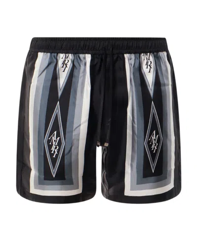 Amiri Silk Diamond Shorts With Elastic Waistband In Black