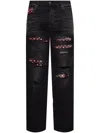 Amiri Leather Bandana Repaired Slim Jeans Men In Black