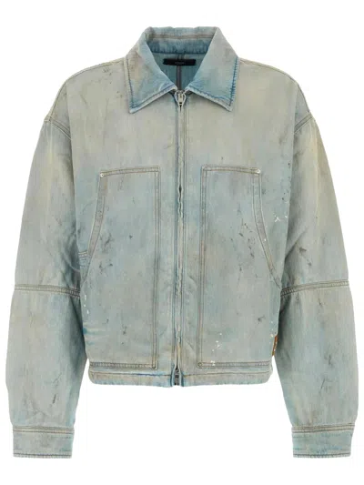 Amiri Distressed Cotton Zip-front Shirt Jacket With Spread Collar And Adjustable Side Tabs In Multi