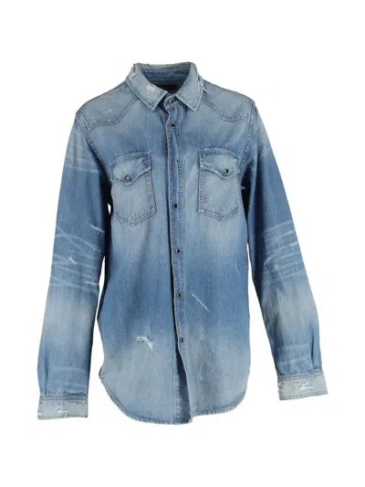 Pre-owned Amiri Distressed Denim Shirt In Blue