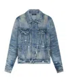 Amiri Ma Distressed Denim Trucker Jacket In Blue