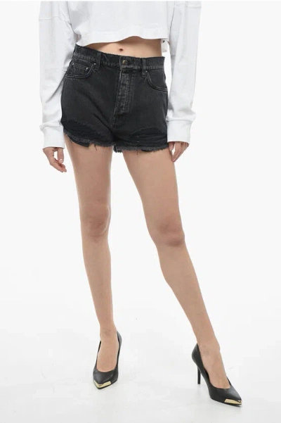 Amiri Distressed Effect Denim Thrasher Shorts In Black