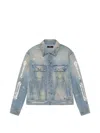 Amiri Crystal Studded Bones Denim Trucker Jacket In Blue