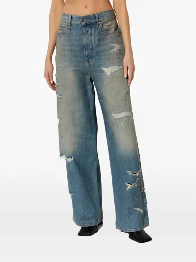 Amiri Bones Studded Denim Jeans Five Pocket In Blue