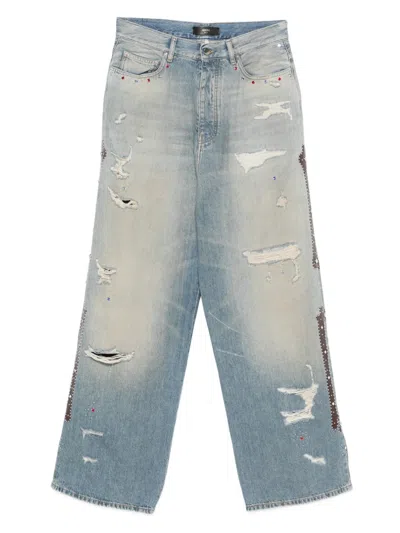 Amiri Distressed Embellished Jeans In Blue