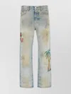 Amiri Distressed Embroidered Denim Trousers In Gray