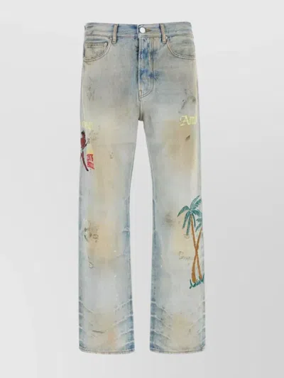 Amiri Distressed Embroidered Denim Trousers In Multi