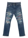 Amiri Thrasher Slim-fit Distressed Croc-effect Leather-trimmed Panelled Jeans In Blue