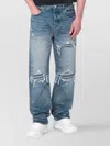 Amiri Men Blue Jeans With Ripped Details On The Front And Logo Patch On The Rear In Denim Man In Blue