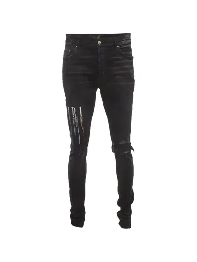 Pre-owned Amiri Distressed Paint-drip Jeans In Black