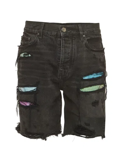Pre-owned Amiri Distressed Patch Shorts In Black
