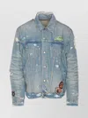 Amiri Vintage Pegasus Embellished Distressed Paint-splattered Denim Trucker Jacket