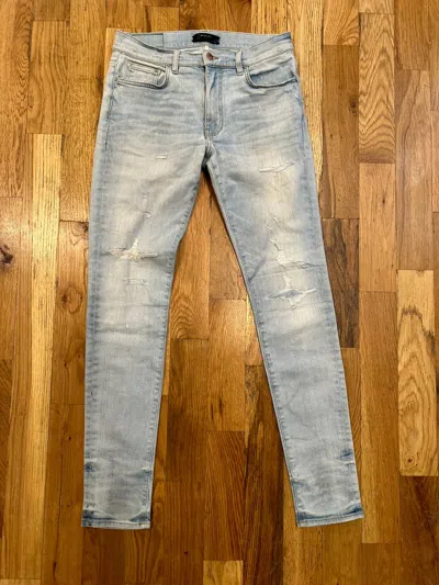 Pre-owned Amiri Distressed Plain Washed Blue Denim Jeans Size 32