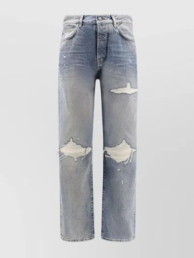 Amiri Distressed Regular Fit Five-pocket Trousers In Blue