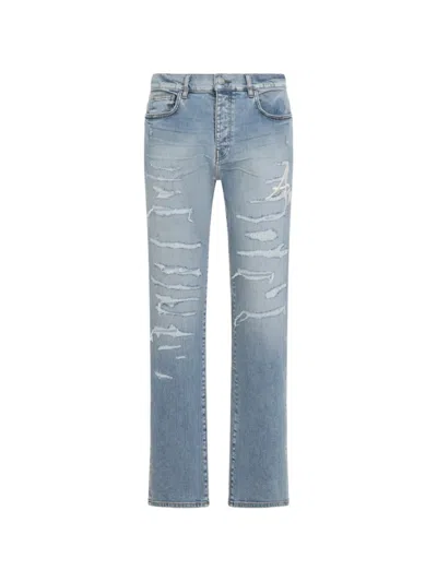 Amiri Slim Jeans Repaired Distressed Five Pocket In Blue