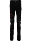 Amiri Leopard Print-panel Fitted Stretch-denim Jeans In Blue