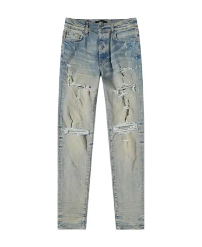 Amiri Distressed Skinny Jeans In Gray