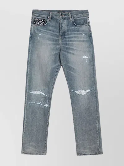 Amiri Distressed Straight Jeans With Belt Loops In Blue