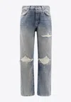 Amiri Distressed Straight Jeans With Belt Loops In Blue