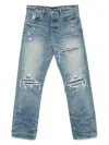 Amiri Men Blue Jeans With Ripped Details On The Front And Logo Patch On The Rear In Denim Man In Blue