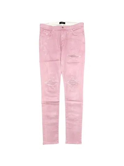 Amiri Distressed Straight-leg Jeans In Pink