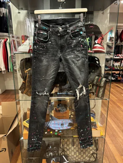 Pre-owned Amiri Distressed Thrasher Denim Jeans Paint Splatter In Charcoal
