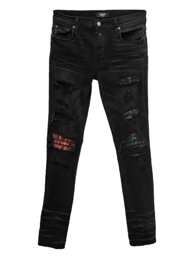 Pre-owned Amiri Distressed-effect Patchwork-detail Jeans In Black