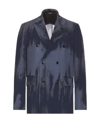 Amiri Faded Doubled-breasted Blazer In Blue