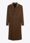 Amiri Wool Blend Double-breasted Coat With Suede Collar For Men In Brown