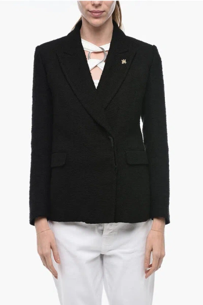 Amiri Double-breasted Tweed Cotton Blend Blazer In Black