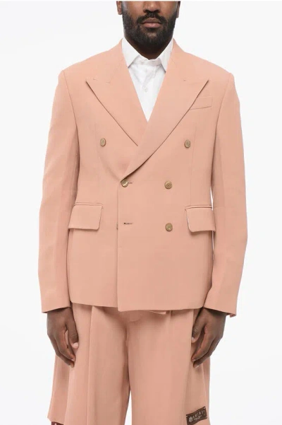 Amiri Double-breasted Twill Viscose Blazer With Flap Pockets In Pink