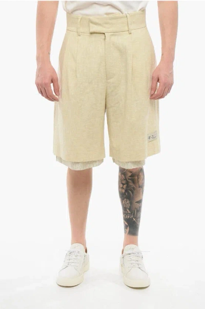 Amiri Double-pleated Double-layered Shorts In Neutrals