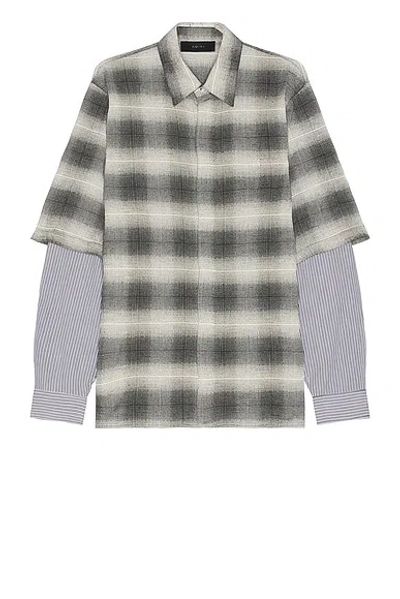 Amiri Double Sleeve Shadow Plaid Shirt In Black