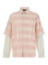 AMIRI PINK AND WHITE SHIRT WITH DOUBLE-LAYER SLEEVES IN COTTON BLEND MAN