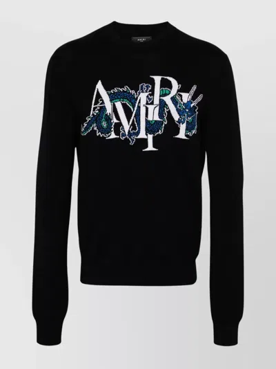 Amiri Dragon Crewneck Sweater Featuring Ribbed Accents In Black