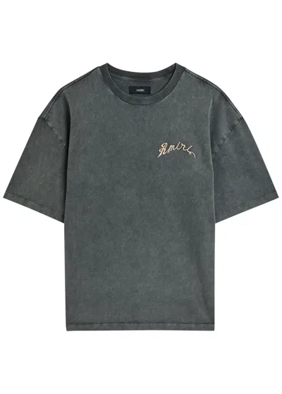 Amiri Dragon Embroidered Cotton T-shirt In Gray